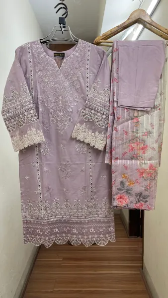 Pakistani Original Hayat Stitched Cotton 3Pcs _ Lavender